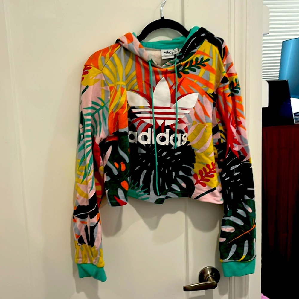 Adidas multi color cropped hoodie. Size medium.